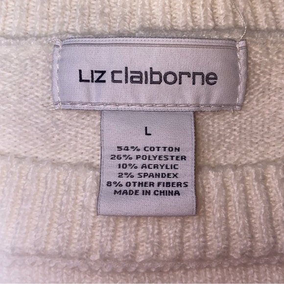Liz Claiborne Crew Neck Sweater in Cream, Gold & Silver Size Large - Picture 4 of 7